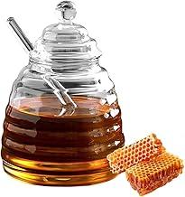 Meleira Design Colmeia de Vidro 450ml Pote de Mel Grande com Pegador e Tampa de Cristal Premium Capacidade Generosa 14,5cm de Altura 9,5cm de Largura e Tampa de 5,5cm de Diâmetro