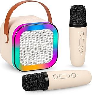 Caixa de Som Karaokê Com Dois Microfones Sem Fio RGB Portátil USB Com Conexão Bluetooth Efeitos de Voz Divertidos | Iluminação LED Multicolor Som Potente | Diversão Crianças Adultos Sem Fio Auto Tune