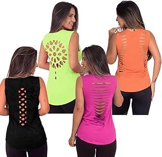 kit 4 Regata Feminina adulto fitness Academia musculação pilates camiseta exercício corte a laser viscolycra respirável