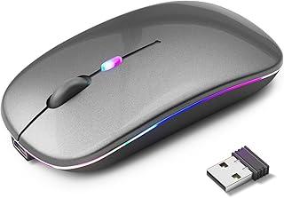 Mouse Sem Fio Recarregável com LED RGB Design Ergonômico Conexão USB Bluetooth Compatível com PC Notebook e Home Office (Cinza)