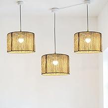 Kit 3 Luminárias Pendentes Rústicas em Fibra Natural | Lustre Artesanal para Sala de Jantar, Cozinha ou Área Gourmet | Iluminação Decorativa