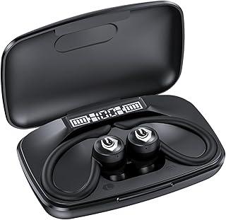 H'MASTON Fone de Ouvido Bluetooth 5.3 Fone Sem Fio TWS Fone Esportivo com Microfone LED Display Carga Reversa RS-55 (Preto)