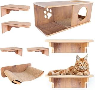Playground Para Gatos Moderno, MDF Laminado 15mm, 8 Peças com Nicho G e Degraus, Suporta 25kg, Pré-montado, Para Parede, 76x30x30cm, Carpete Antiderrapante (Marrom)
