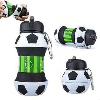 Garrafa Agua Bola de Futebol 500ml Silicone Dobrável para Lancheira Squeeze Sanfe