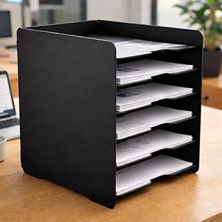 Organizador de Escritório Mesa MDF para Papéis e Documentos A4 Suporte com 6 Divisórias Prateleira Arquivo – Universo do MDF (Preto)