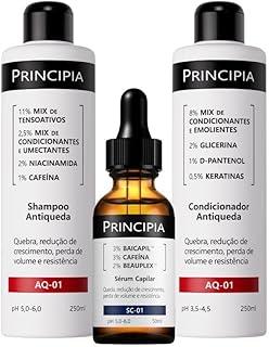 Principia Kit Antiqueda Trio, com shampoo, condicionador e sérum antiqueda com alta eficácia na redução da quebra, estimulo do crescimento e aumento da resistência e volume dos cabelos.