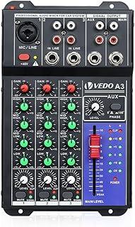 A3 Console de mixagem de som 3 canais,48v de alimentação phantom sistema estéreo Adequado para uso em carros, microfones, instrumentos musicais ou equipamentos de áudio (CD players), computadores