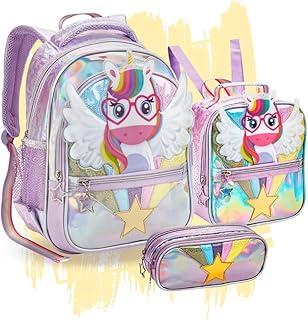 Kit Mochila Escolar Infantil Menina 3 Divisórias Gatinha Unicornio Com Lancheira e Estojo