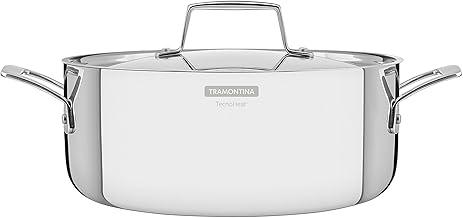 Caçarola Tramontina Grano Rasa em Aço Inox Corpo Triplo com Tampa e Alças 24 cm 4,7 L
