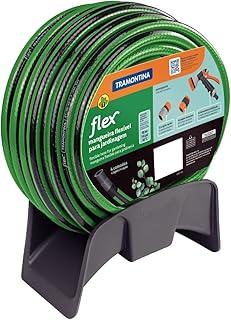 Mangueira Flex para Jardim Tramontina Verde com Faixa Preta em PVC 4 Camadas 20 m com Engate Rápido, Engate Rosqueado, Hidropistola e Suporte
