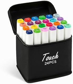 Marcador Permanente, 24 Cores, Ponta Dupla Fina e Grossa, com Tinta à Base de Álcool e Estojo