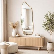 Espelho Corpo Inteiro Grande Modelo Fogo Retrô Orgânico 110x50cm Moldura em Couro (Caramelo)