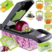 Cortador e Fatiador 16 em 1 para Alimentos Frutas e Legumes – Multifuncional com Lâminas de Aço Inox e Base Antiderrapante (Verde)