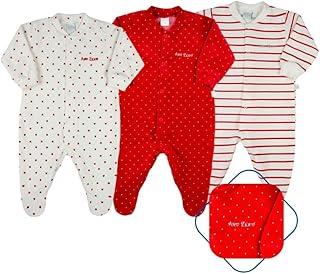 Kit Macacão de Inverno para Bebê Menina em Plush – Listrado Vermelho Enxoval Maternidade