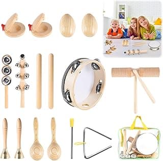 10 PCS Instrumentos de Percussão, Conjunto de 10peças de Instrumentos de Percussão de Madeira, Kit Instrumentos Musicais com Bolsa Instrumentos Musicais com Xilofone, Pandeiro
