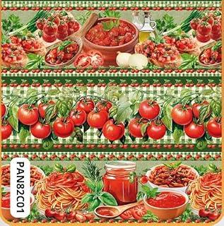 Tecido Tricoline DIgital Barrado Pomodoro 55x150 cm Fernando Maluhy Estampa de Tomates e Culinária