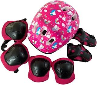 Kit Proteção Infantil Rosa unicórnio Capacete Criança Bike Skatepatins