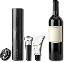 Abridor de Vinho Elétrico Automático Kit 4 Peças – Saca Rolhas Elétrico a Pilha, Aerador Dosador Anti-Pingos, Cortador de Lacre e Tampa a Vácuo para Conservar Vinho – Acessórios para Vinho Presente