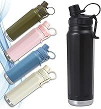 Garrafa Térmica Inox 304 800ml com Tampa de Rosca e Alça de Transporte - Mantém Bebida Gelada ou Quente - Ideal para Academia, Escola e Trabalho (Preto)