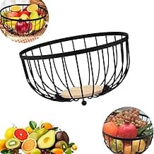Fruteira de Mesa Aramada Redonda Preta – Cesto de Frutas em Aço Inox Durável​