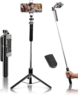 Tripé Para Celular, Bastão de Selfie Portátil com Extensão de Até 170 cm, Controle Remoto, Luzes de Beleza Duplas Recarregáveis e Removíveis, Compatível com iPhone/Android, Rotação de 360°