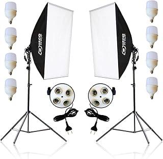 Kit 2 Softbox Fotográfico 50x70cm com 8 Lâmpadas LED 20W e 2 Tripés Ajustáveis 2m – Iluminação Contínua Profissional para Estúdio, Vídeo, Live e Fotografia
