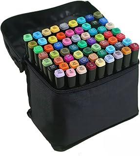 Canetinha Ponta Dupla para Colorir Kit Estojo de Canetas Escolar Marcador Coloridas Permanente Duas Pontas (60 Cores)