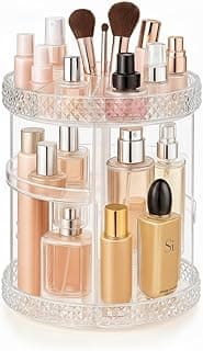Organizador de Maquiagem Giratório 360°, Acrílico Transparente, 3 Níveis, Suporte para Cosméticos e Pincéis