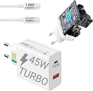 Carregador Tipo C Turbo Power USB-C 45W Compatível Xiaomi Redmi Note 15 Pro 14 13 12, Poco X7 Pro X6 X5, Xiaomi M7 Pro M6 M5 M4 M3, Poco F7 Pro F6 F5 Carregamento Rápido Celular Universal 10CLICK®