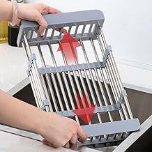 Grande Escorredor de Louça Extensível em Aço Inox, Ajustável 29-46cm, Suporte para Pia com Capacidade 5kg, Ideal para Pratos, Talheres, Frutas e Legumes