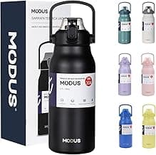 Garrafa Térmica 1700ml - Duplamente Isolada a Vácuo, Canudo e Base Emborrachada Anti Derrapante, Mantém Bebidas Quentes por 12 Horas e Geladas por 24 Horas (Preto)