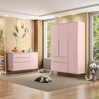 Jogo de Quarto Para Bebê Completo Melinda com Roupeiro e Cômoda Rose