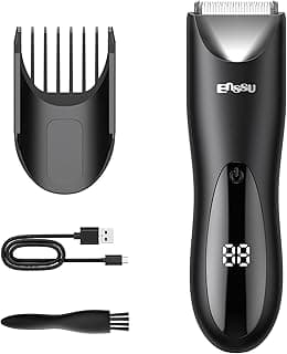 ENSSU Aparador de pelos corporais para homens - Aparador Meridian à prova d'água com luz LED, lâminas de cerâmica e 60 minutos de autonomia para testículos, peito e pelos pubianos (Preto) com 21.77% de desconto por R$ 132,99 na amazon
