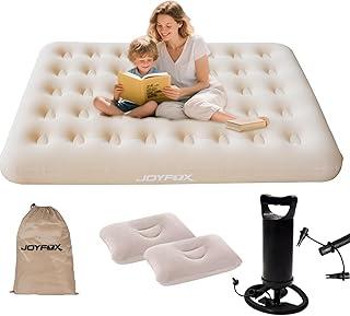 JOYFOX Colchão Inflável Casal 191x137x22cm com 2 Travesseiros e Bomba Manual – Conforto Portátil para Camping, Praia e Visitas em Casa – Cor Creme