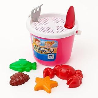 Kit de Praia Infantil 7 Peças Balde Sortido Brinquedos de Areia Coloridos 15 cm Crianças no Verão