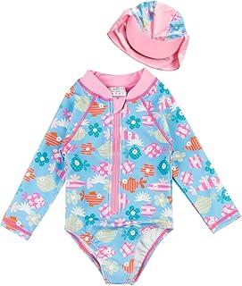 Pulpo Maiô Bebê Menina com Manga Longa em Nylon Com Chapéu by Acqua di Mare