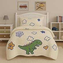 Kit Colcha Infantil com Porta-Travesseiro, Solteiro, 160x240cm, Estampas Divertidas para Meninos e Meninas (DINO)