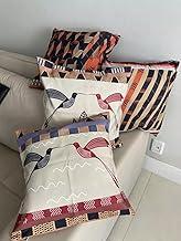 Kit 4 Capas de Almofada para Sofá 45x45cm – Estampas Variadas em Tecido Poliéster Decorativo com Design Elegante (Passarinhos Geometricos Bege Marrom Preto Vermelho)