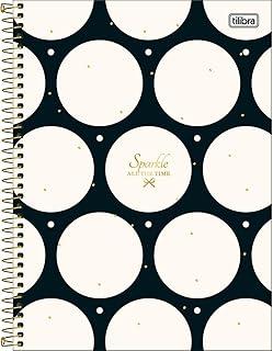 Tilibra - Caderno Espiral Capa Dura Universitário Connect 10 Matérias West Village 160 Folhas - Fundo Preto Bolas Brancas