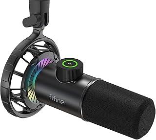 FIFINE Microfone USB para jogos, mic dinâmico RGB para PC,com botão Tap-to-Mute,microfone cardioide Plug & Play com conector de fone ouvido para streaming, podcast, Twitch, YouTube, discórdia- K658