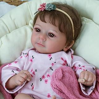 Bebê Reborn Menina Boneca Realista de Silicone Olhos Castanhos 48cm Pode Dar Banho