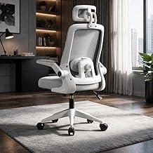 BlidShop Cadeira de Escritório Ergonômica, Suporte 120kg, Ajuste Lombar, Apoio de Cabeça, Tela Mesh Premium, Giratória, Home Office (Branca e Cinza)
