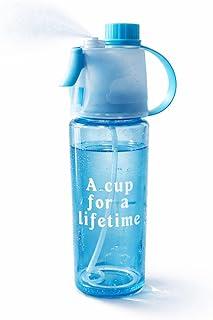 Garrafa de Água com Borrifador 600ml Squeeze Spray Refrescante com Canudo Interno, Garrafa Esportiva Portátil com Alça para Academia, Caminhada, Corrida, Escola e Atividades ao Ar Livre (Azul)