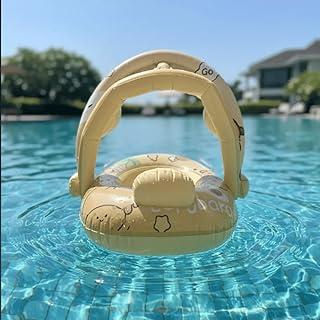 Boia Inflável Infantil com Tenda UV e Assento Seguro Proteção Solar para Bebês 1–3 Anos Unicórnio Rosa Dinossauro Verde e Capivara Piscina e Praia (Amarelo)