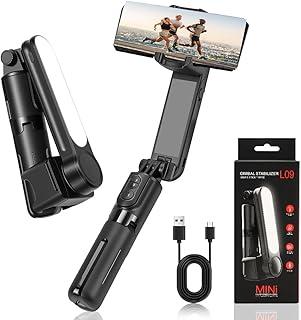 Estabilizador Celular, Estabilizador Portátil de Eixos para Celular, Eixos com Luz de Preenchimento, Tripé, Controle Remoto, Rotação 360° Automática