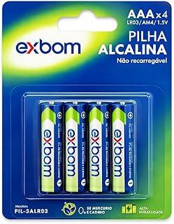 Pilhas Palito Exbom AAA Alcalinas 1,5V Pack 4 Unidades – Longa Duração – Ideal para Controles Remotos Brinquedos Teclados Mouses e Lanternas