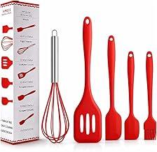 Kit 5 Utensílios de Cozinha em Silicone Premium com Fuê, Resistente ao Calor, Não Risca Panelas, Espátulas e Pincel (Vermelho)