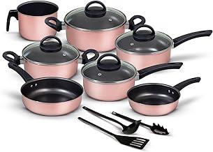 Jogo de Panelas 10 Peças Rosé Antiaderente c/Tampa de Vidro e Utensílios