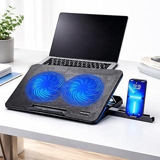 Suporte Para Notebook Com Cooler Duplo Silencioso Com 8 Níveis de Ajuste, Saída USB Adicional e Iluminação Interna Base Para Notebook de Até 17 Polegadas, Com Suporte para Celular