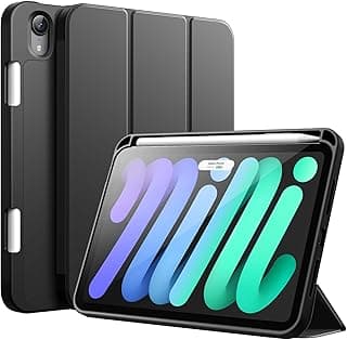 JETech Capa para iPad mini (A17 Pro, Modelo 2024, 7ª Geração) / iPad mini 6 (Modelo 2021, 6ª Geração) com Porta Pencil, Estojo Fina para Tablet com Parte Traseira de TPU Macio (Preto)